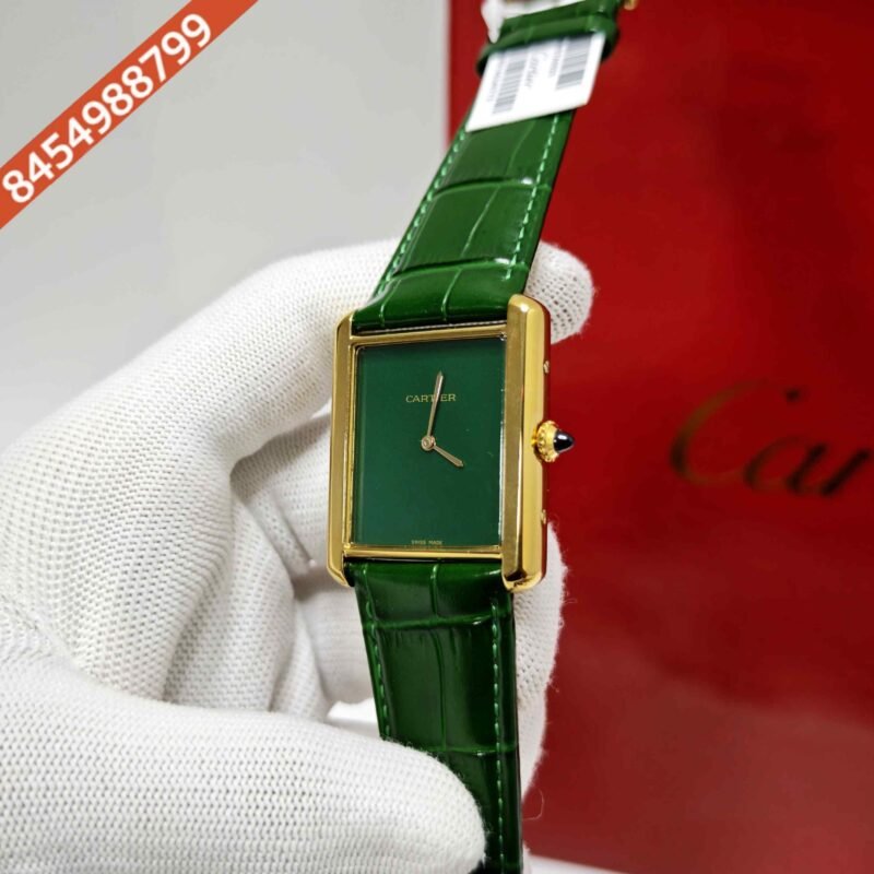 Cartier Tank Solo Gold Green Dial Leather Strap Swiss watch - Image 2