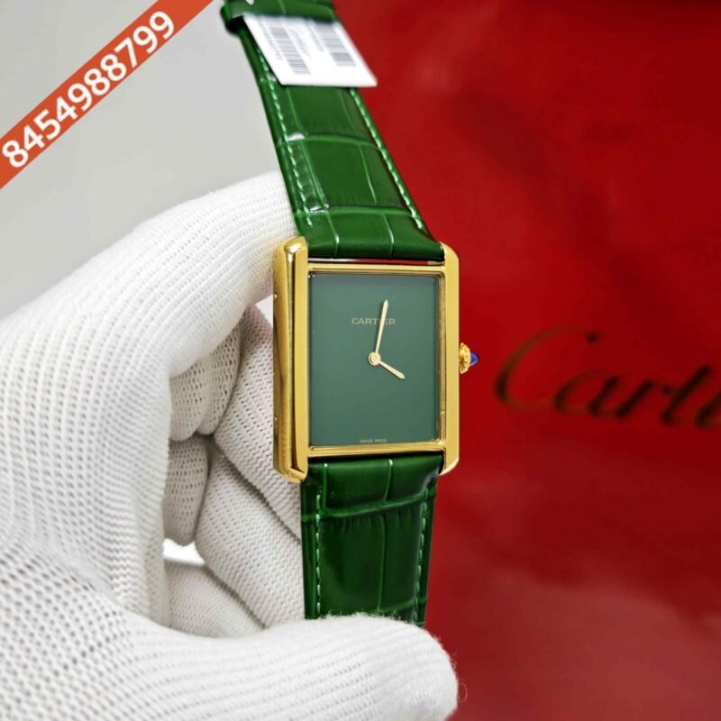 Cartier Tank Solo Gold Green Dial Leather Strap Swiss watch - Image 3