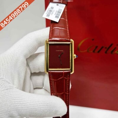 Cartier Tank Solo Gold Red Dial Leather Strap Swiss watch