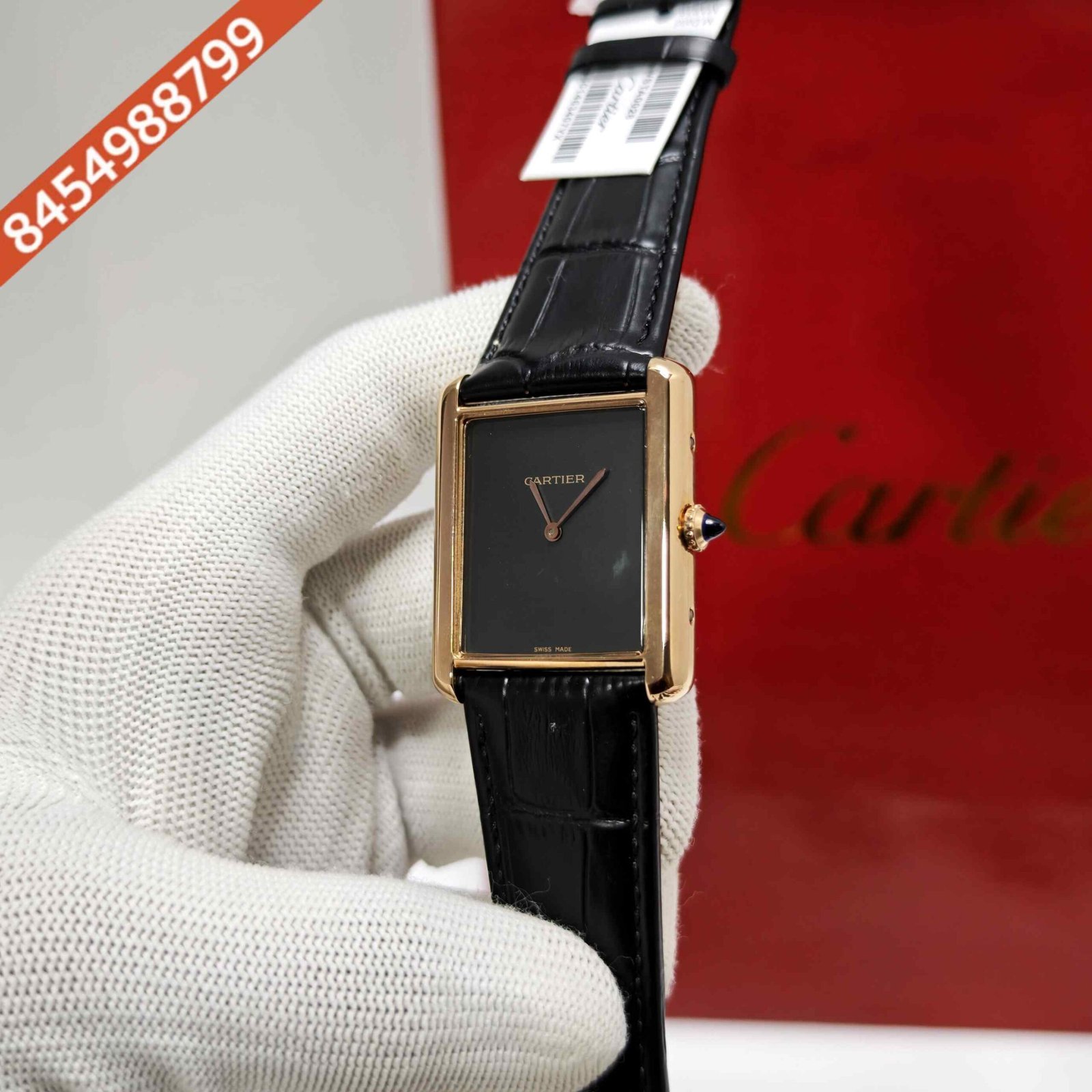 Cartier Tank Solo Rose Gold Black Dial Leather Strap Swiss watch - Image 2