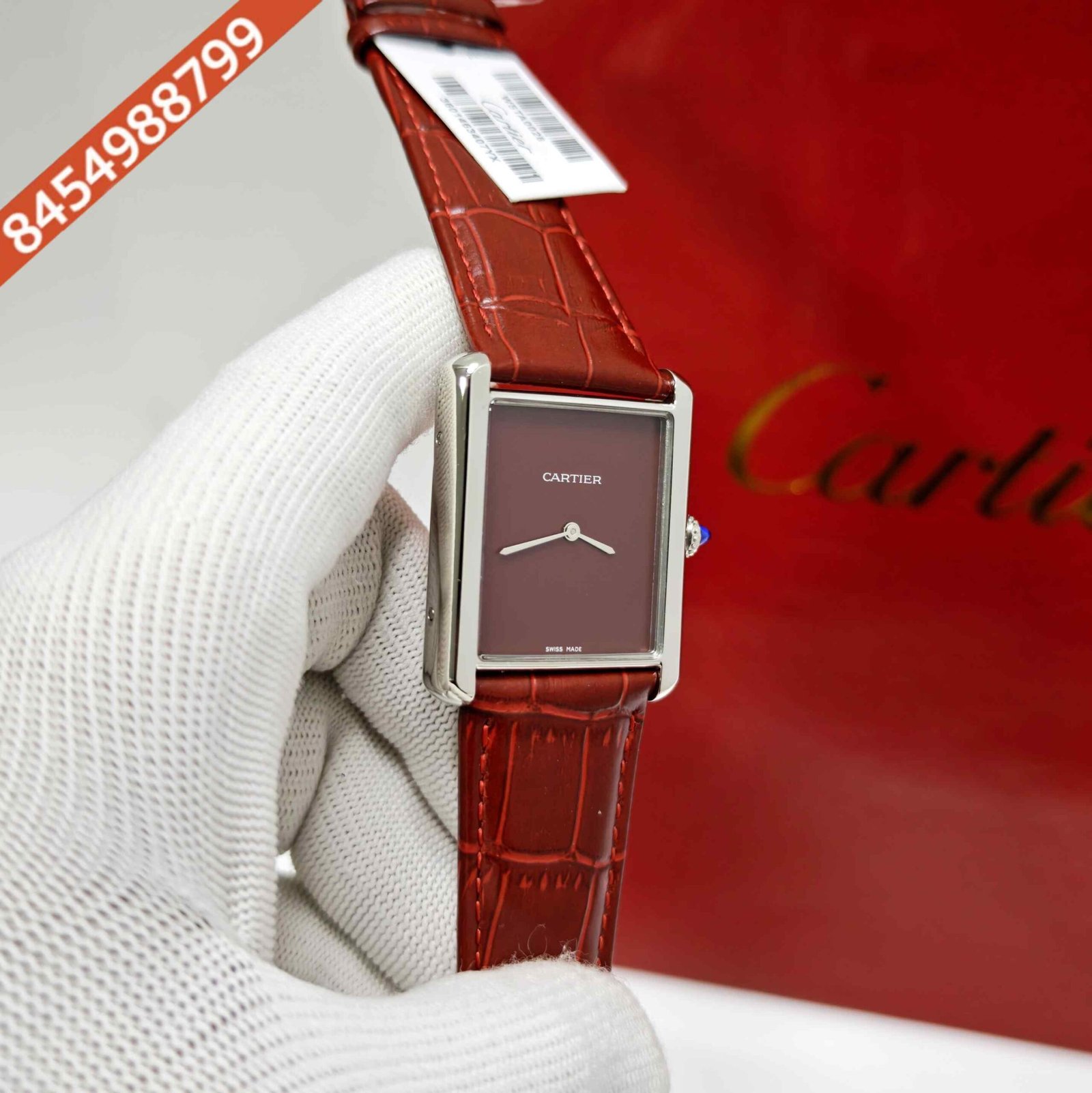 Cartier Tank Solo Steel Red Dial Leather Strap Swiss watch - Image 3