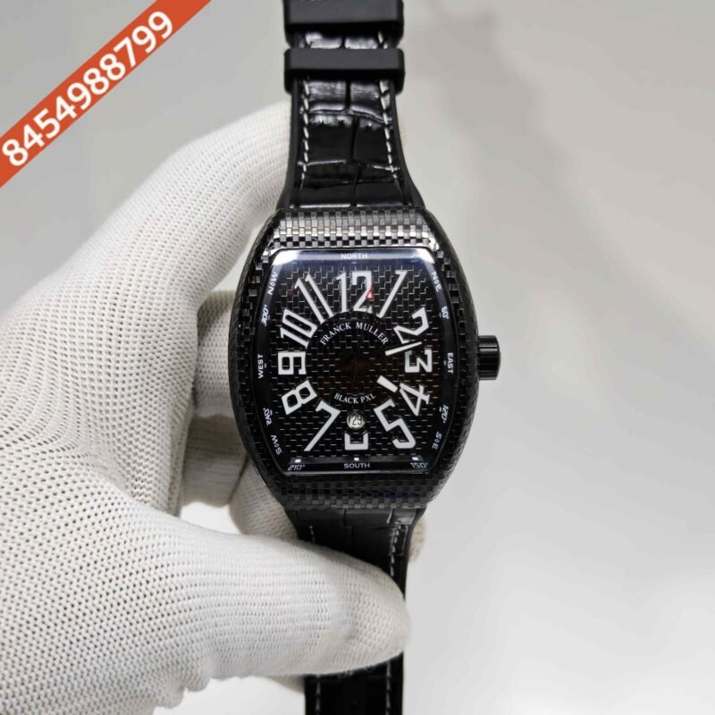 Franck Muller Vanguard Black PXL Black Dial Leather Strap Swiss Automatic Watch