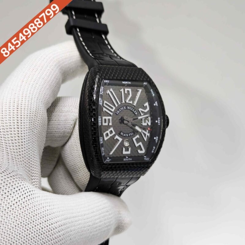 Franck Muller Vanguard Black PXL Black Dial Leather Strap Swiss Automatic Watch - Image 3