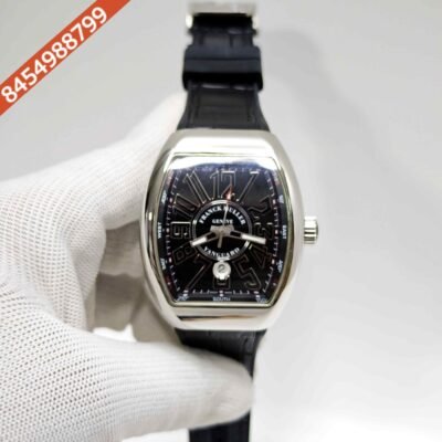 Franck Muller Vanguard Yachting Steel Black Dial Leather Strap Swiss Automatic Watch