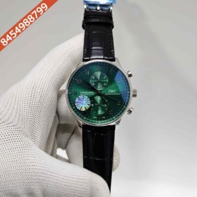 IWC Portugieser Chronograph Steel Green Dial Leather Strap Swiss Automatic Watch