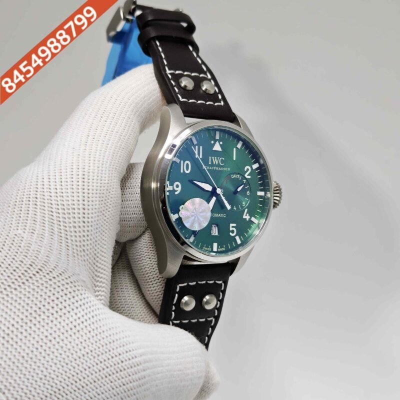 IWC Schaffhausen Big Pilot Top Gun Steel Green Dail Leather Strap Swiss Automatic Watch - Image 3