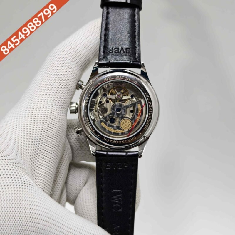 IWC Schaffhausen Portugieser Steel Blue Dial Black Leather Strap Swiss Automatic Watch - Image 4