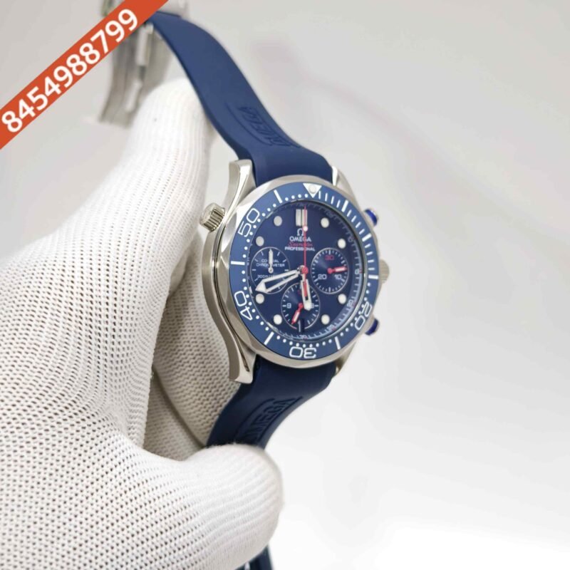 Omega Seamaster 300M Chronograph Blue Dial Blue Strap Swiss Automatic Watch - Image 3