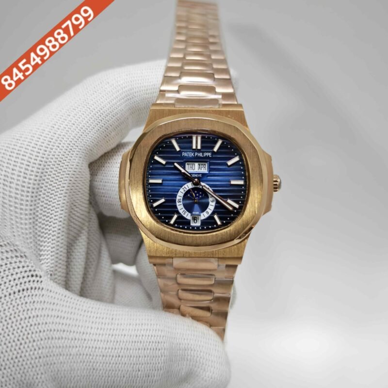 Patek Philippe Nautilus Annual Calendar Moon Phase Full Gold Blue Dial Swiss Automatic Watch