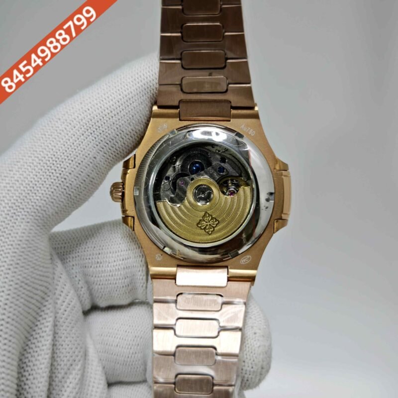 Patek Philippe Nautilus Annual Calendar Moon Phase Full Gold Blue Dial Swiss Automatic Watch - Image 4