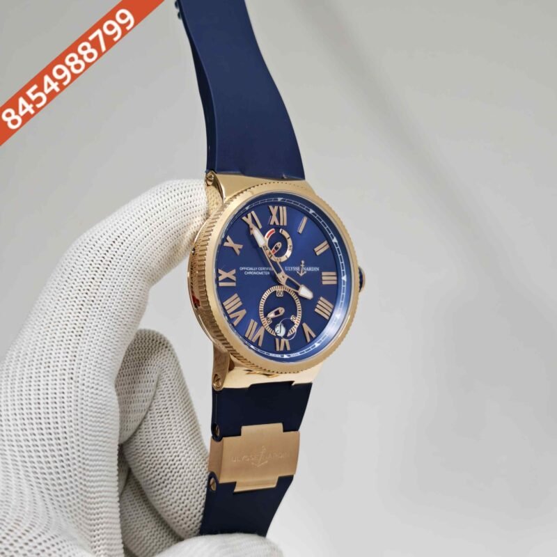 Ulysse Nardin Marine Chronometer Rose Gold Blue Dial Blue Rubber Strap Swiss Automatic Watch - Image 3