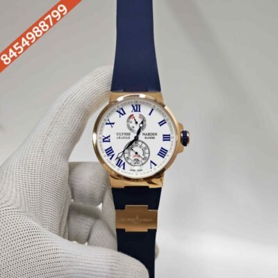 Ulysse Nardin Marine Chronometer Rose Gold White Dial Rubber Strap Automatic Watch