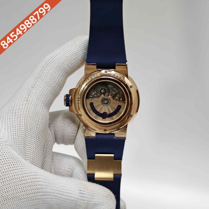 Ulysse Nardin Marine Chronometer Rose Gold White Dial Rubber Strap Automatic Watch - Image 4