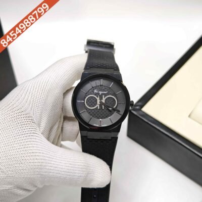 Ferragamo Sapphire Chronograph Black Dial Black Rubber Strap Swiss Watch