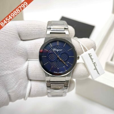 Ferragamo sapphire Chronograph Stainless Steel Blue Dial Store Quality Swiss Watch