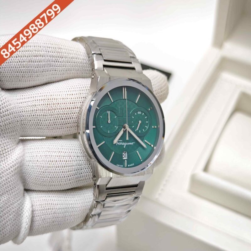 Ferragamo sapphire Chronograph Stainless Steel Green Dial Store Quality Swiss Watch - Image 3