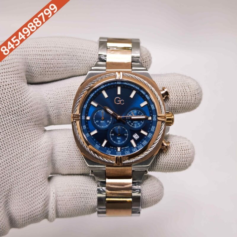 Gc IronClass Chronograph Rose Gold steel Blue Dial Dual Tone Strap Swiss Watch