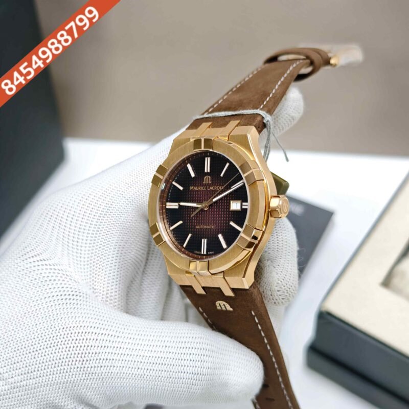 Maurice Lacroix Aikon Venturer Gold Maroon Dial Brown Leather Strap Swiss Automatic Watch - Image 2
