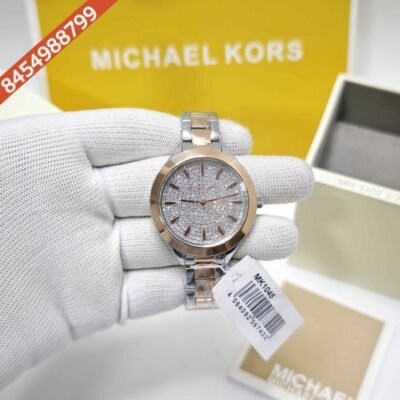 Michael Kors MK1045 Rose Gold White Diamond Dial Dual Tone Swiss Watch