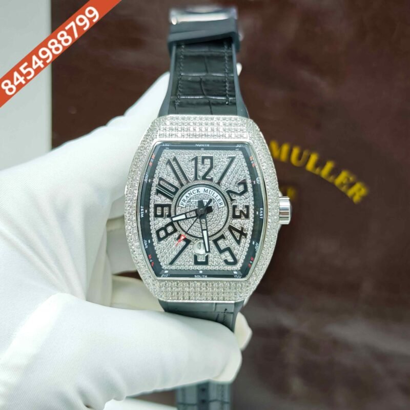 Franck Muller V45 Silver Full Diamond Studded Dial Swiss Automatic Watch