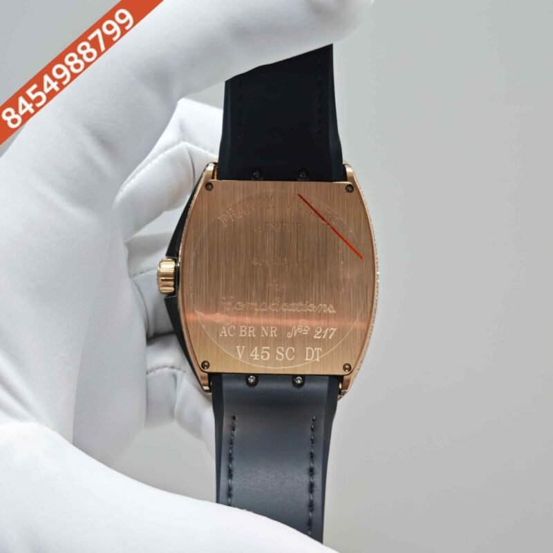 Franck Muller Vanguard Yachting Diamond Case  Black Dial Leather Strap Swiss Automatic Watch - Image 5