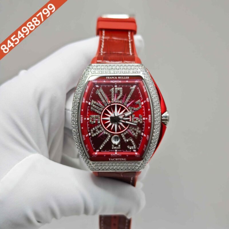 Franck Muller Vanguard Yachting Diamond Case Red Dial Swiss Automatic Watch