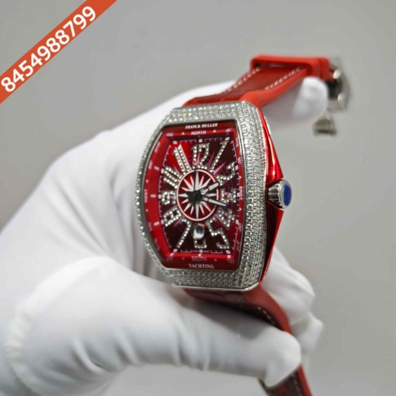 Franck Muller Vanguard Yachting Diamond Case Red Dial Swiss Automatic Watch - Image 2
