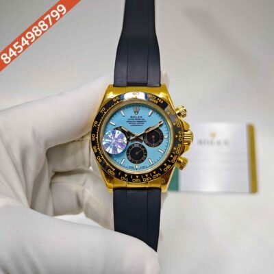 Rolex Oyster Perpetual Cosmograph Daytona Golden Case Blue Dial Black Rubber Strap Swiss Automatic Watch