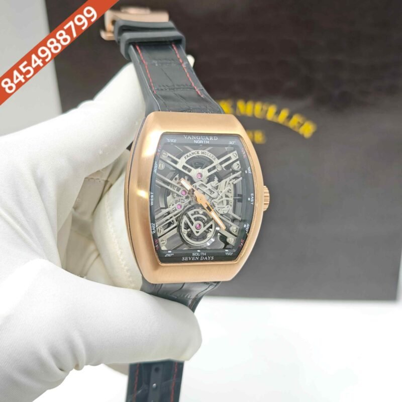 Franck Muller Vanguard Yachting Rose Gold Skeleton Dial Swiss Automatic Watch - Image 3