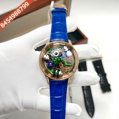Jacob & Co Astronomia Art Panda Edition Rose Gold Blue Leather Strap Swiss Automatic Watch