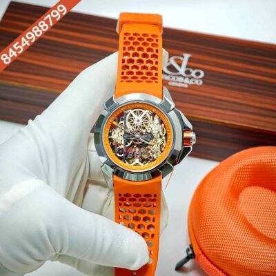 Jacob & Co Epic X Ram Janmabhoomi Titanium Edition Skeleton Dial Orange Rubber Strap Swiss Automatic Watch