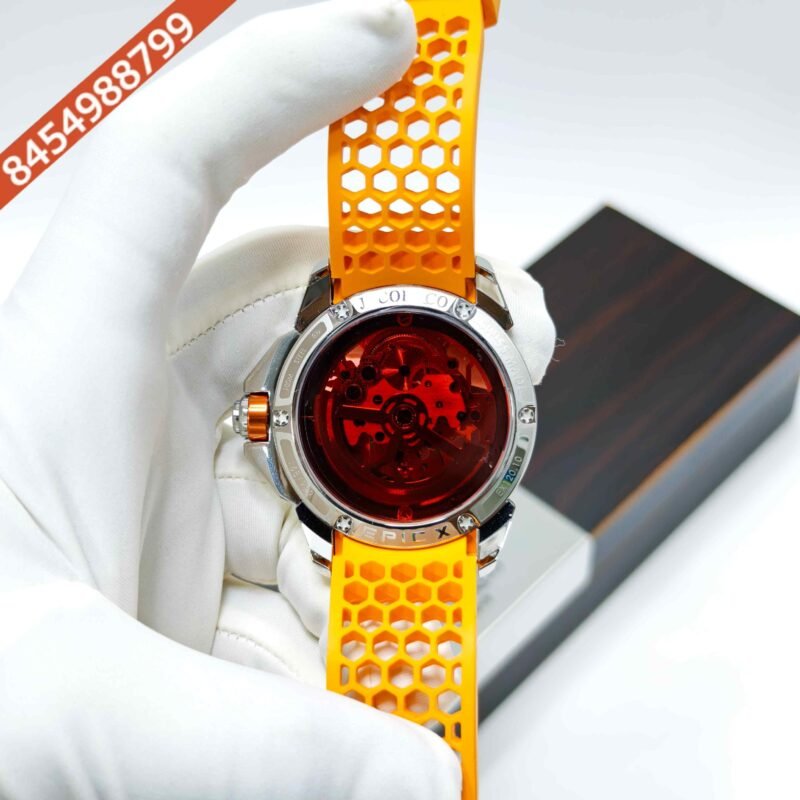 Jacob & Co Epic X Ram Janmabhoomi Titanium Edition 02 Skeleton Dial Orange Rubber Strap Swiss Automatic Watch - Image 4