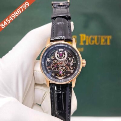 Audemars Piguet Code 11.59 Tourbillon Openheart Rose Gold Skeleton Black Dial Leather Strap Swiss Semi ETA Automatic Watch