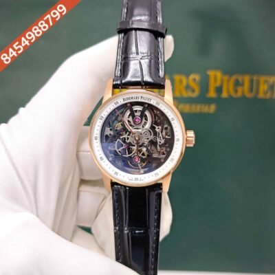 Audemars Piguet Code 11.59 Tourbillon Openheart Rose Gold Skeleton White Dial Leather Strap Swiss Semi ETA Automatic Watch