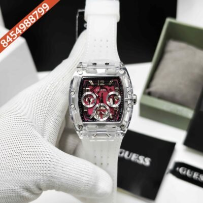 Guess Chronograph Red Dial White Rubber Strap Swiss Watch