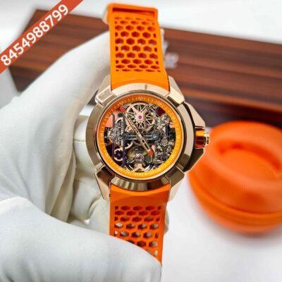 Jacob & Co Epic X Ram Janmabhoomi Titanium Edition 02 Rose Gold Skeleton Dial Orange Rubber Strap Swiss Automatic Watch