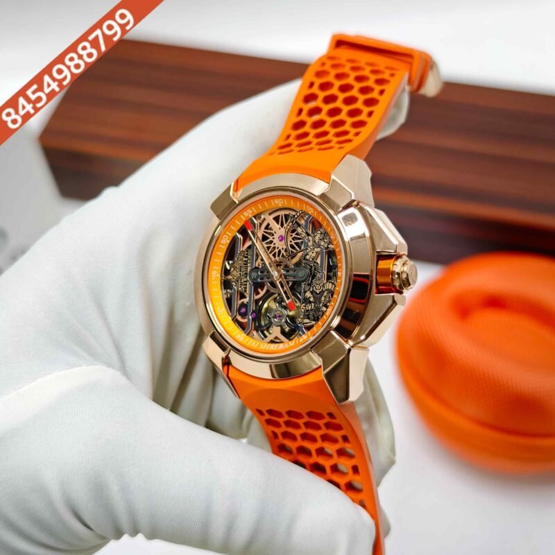 Jacob & Co Epic X Ram Janmabhoomi Titanium Edition 02 Rose Gold Skeleton Dial Orange Rubber Strap Swiss Automatic Watch - Image 2