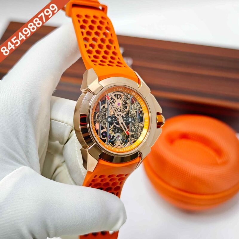 Jacob & Co Epic X Ram Janmabhoomi Titanium Edition 02 Rose Gold Skeleton Dial Orange Rubber Strap Swiss Automatic Watch - Image 3
