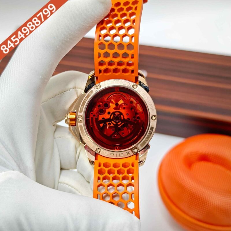 Jacob & Co Epic X Ram Janmabhoomi Titanium Edition 02 Rose Gold Skeleton Dial Orange Rubber Strap Swiss Automatic Watch - Image 4