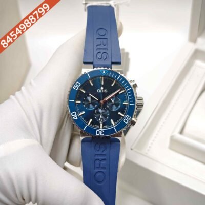 Oris Aquis Chronograph Steel Blue Whale Limited Edition Blue Dial Rubber Strap Swiss Watch