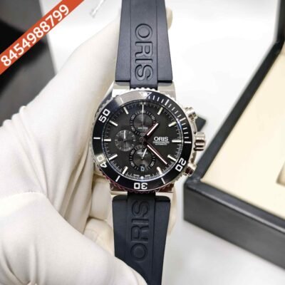 Oris Chronograph Steel Full Black Dial Rubber Strap Swiss Automatic Watch