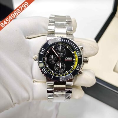 Oris Depth Gauge Chronograph Steel Black Dial Black Rubber strap Swiss Watch
