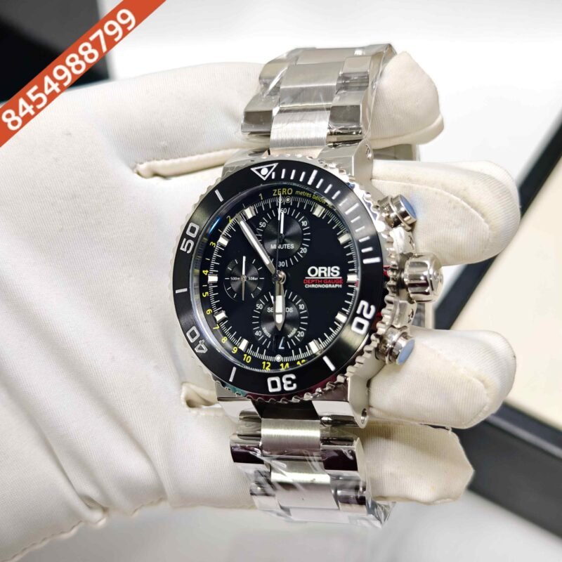 Oris Depth Gauge Chronograph Steel Black Dial Swiss Watch - Image 2