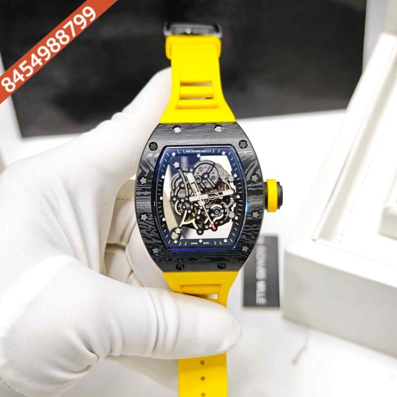 Richard Mille RM 055 Bubba Watson Ceramic Black Skeleon Dial Yellow Rubber Strap Swiss Automatic Watch