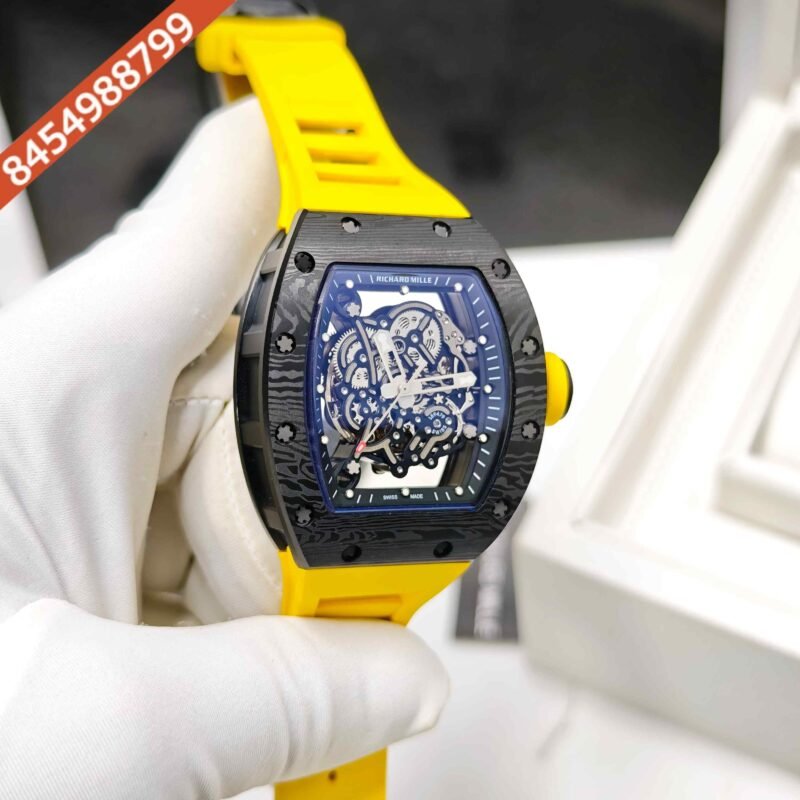 Richard Mille RM 055 Bubba Watson Ceramic Black Skeleon Dial Yellow Rubber Strap Swiss Automatic Watch - Image 3