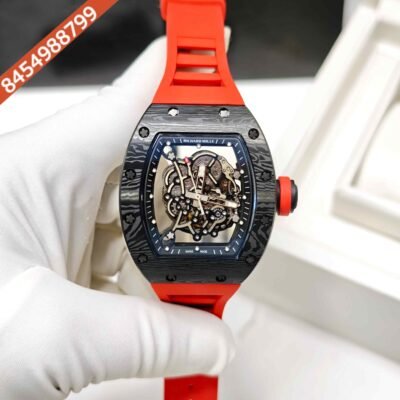 Richard Mille RM 055 Bubba Watson Ceramic Full Black Skeleon Dial Red Rubber Strap Swiss Automatic Watch