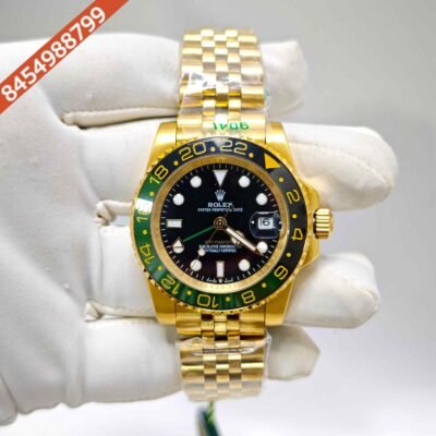 Rolex GMT-Master II Yellow Gold Jubilee Black Dial Green & Black Bazel Swiss Automatic Watch