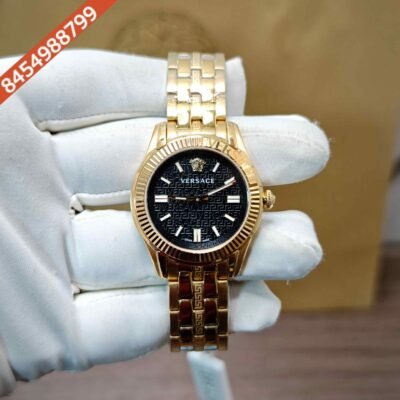 Versace Greca Golden Black Dial Swiss Watch
