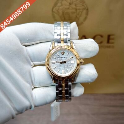 Versace Greca Golden White Dial Dual Tone Swiss Watch