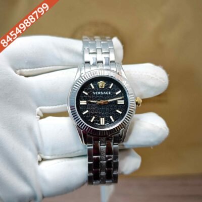 Versace Greca Steel Black Dial Swiss Watch